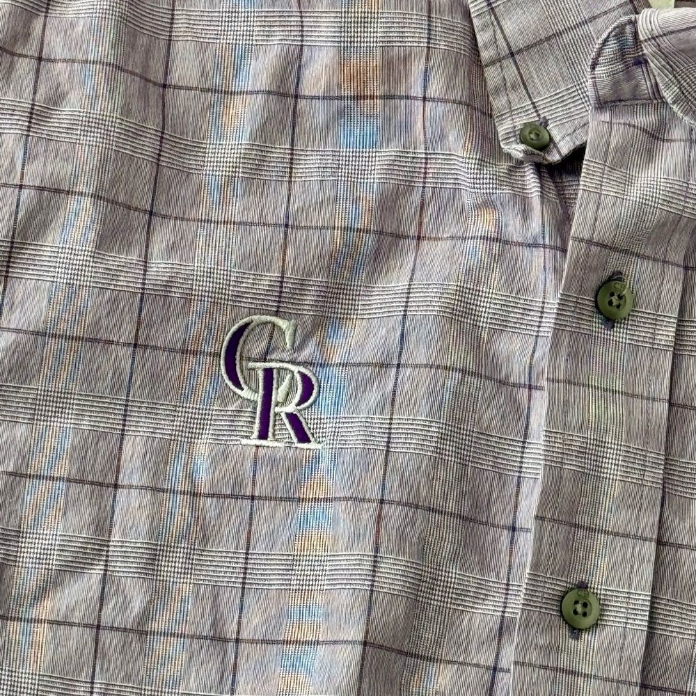 Colorado Rockies Cutter & Buck Purple Plaid Button Down Shirt Large
